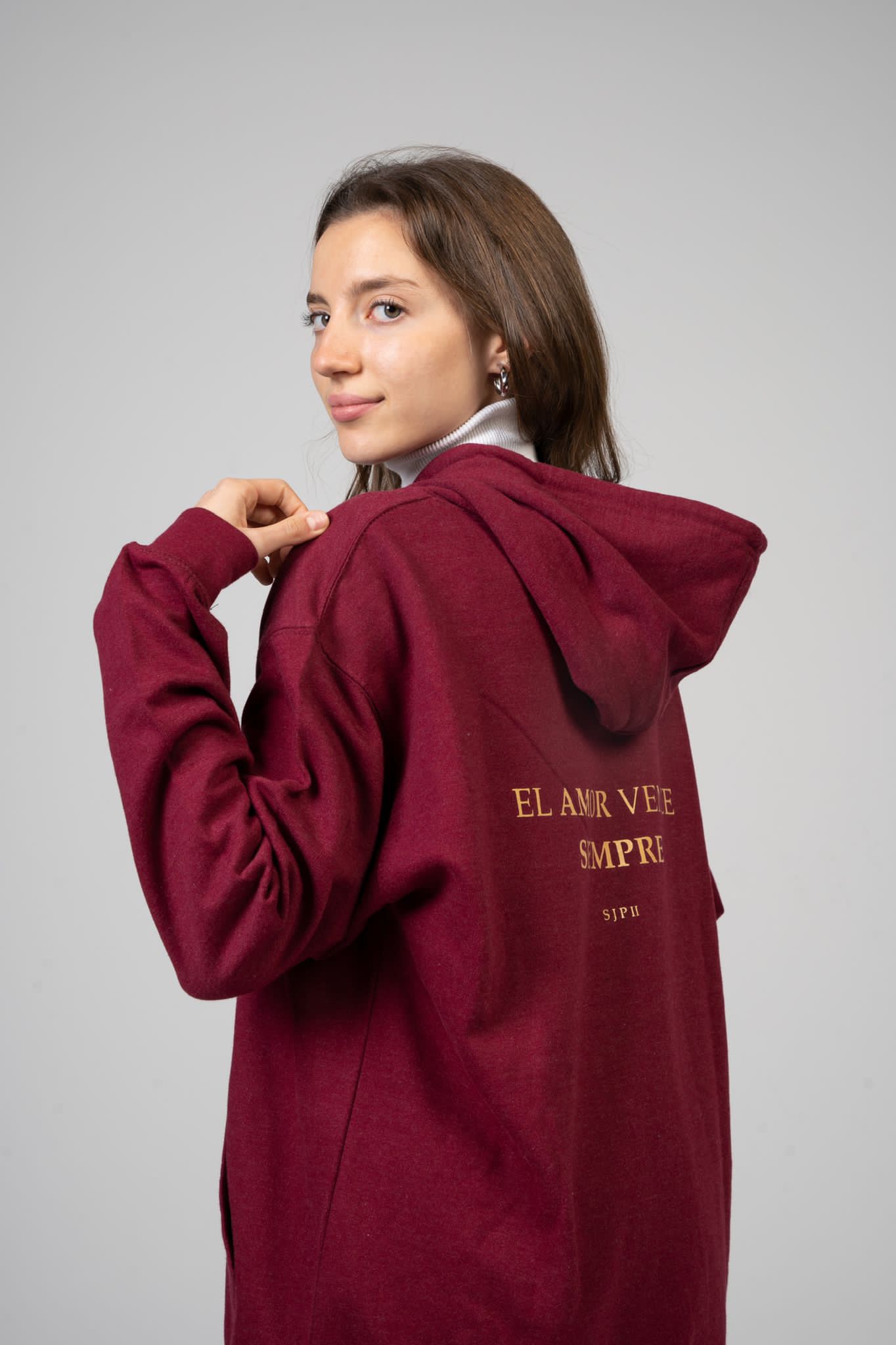 Sudadera Kirios granate con capucha
